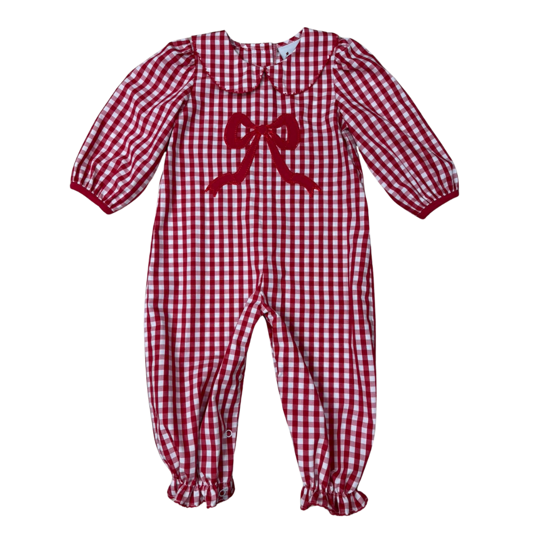 Red Pleat Bow Romper