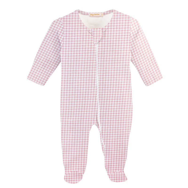 Pink Mini Checks Printed Zipped Footie