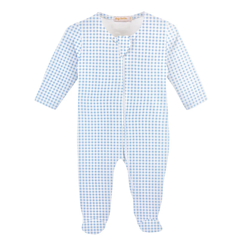 Blue Mini Check Printed Zipped Footie