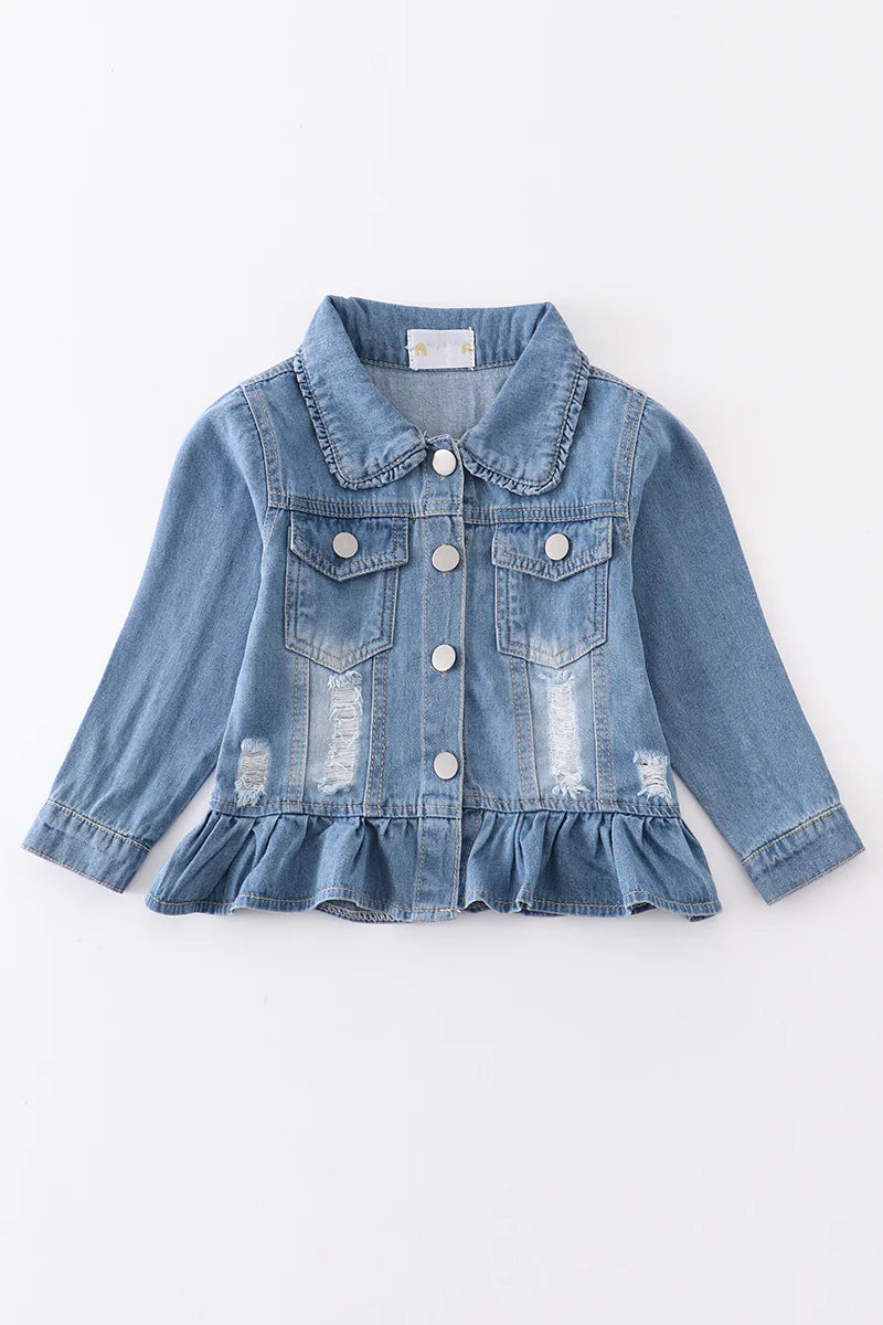 Light Blue Ruffle Denim Jacket