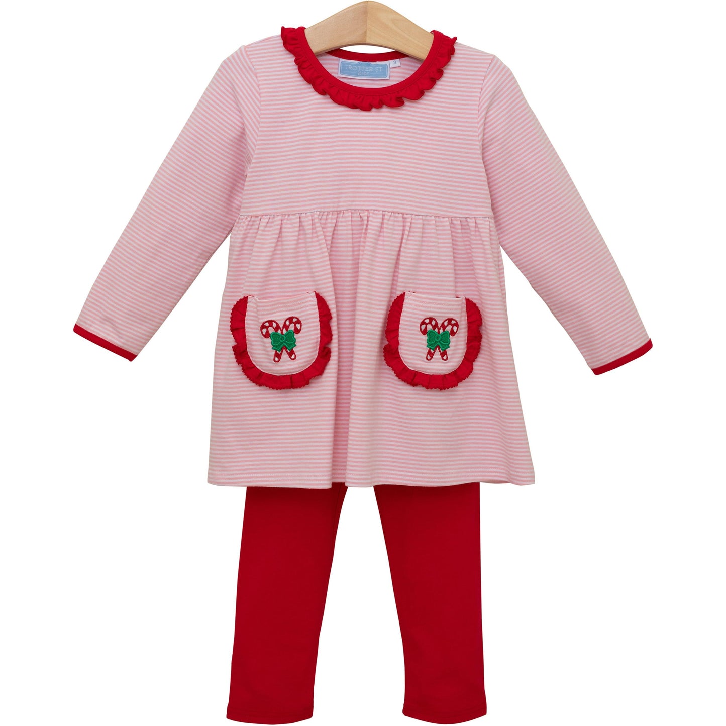 Candy Cane Embroidered Ruffle Set