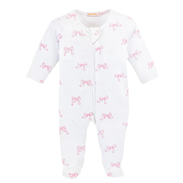 Pretty Bows Pink Printed Footie with Ruffles