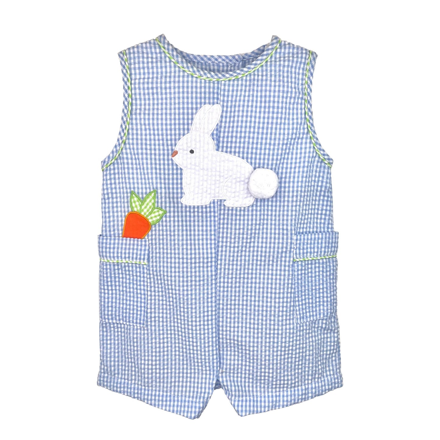 Funny Bunny Blue Seersucker Romper