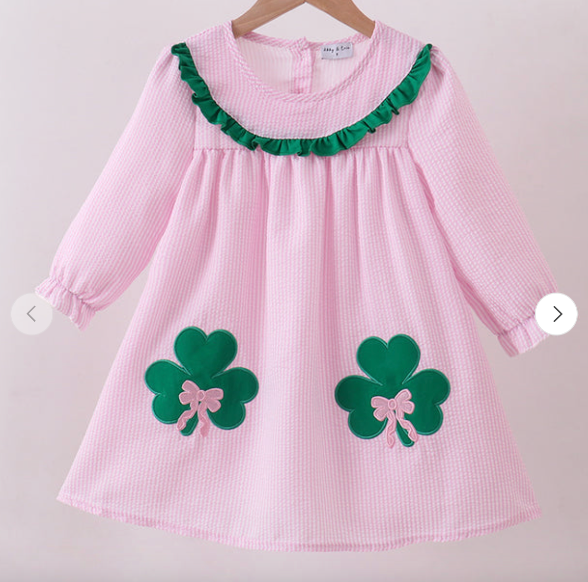 Pink Clover Applique Seersucker Dress