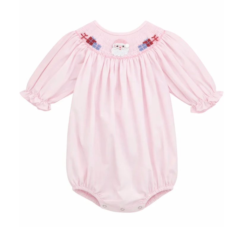 Santa & Presents Smocked Girl Bubble