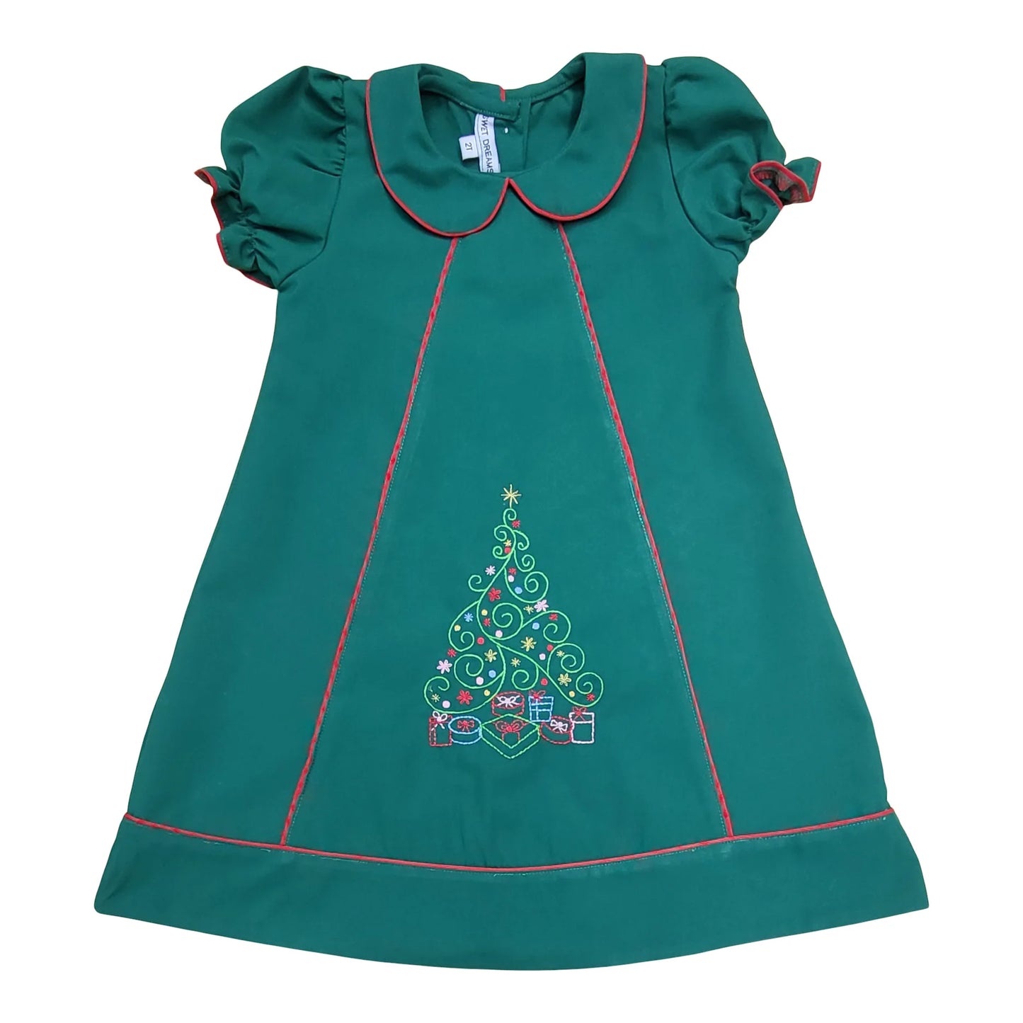Christmas Tree Embroidered Green Dress