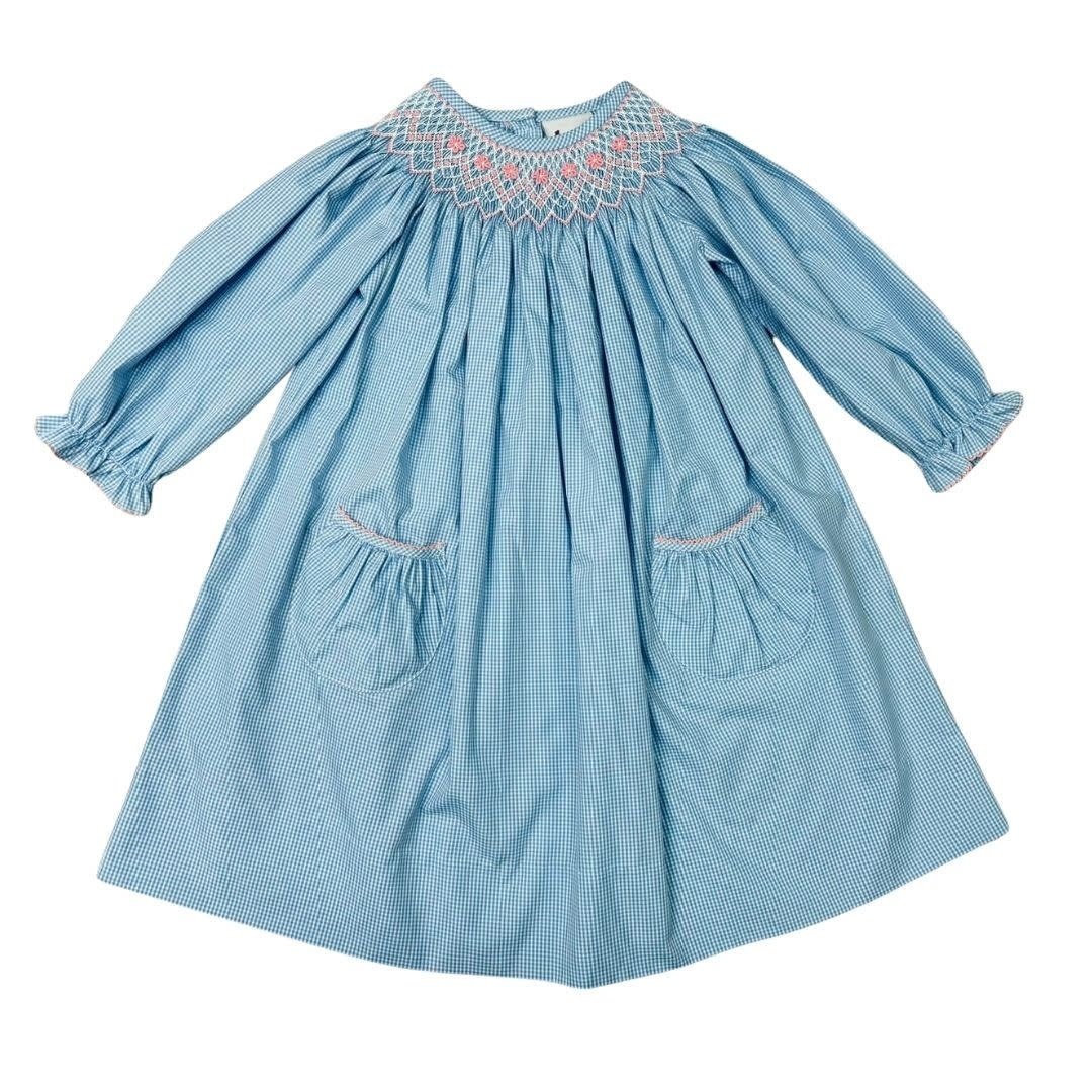 Blue Gingham Flower Bishop Dress