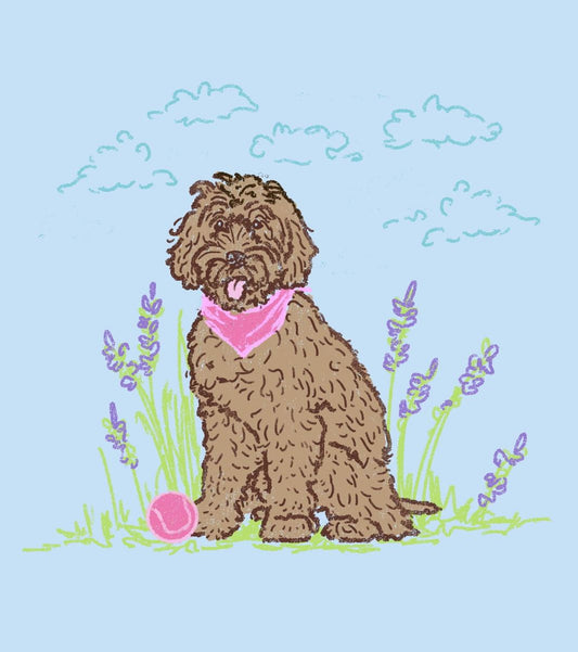 SS Light Blue Doodle Dog Pocket T-Shirt