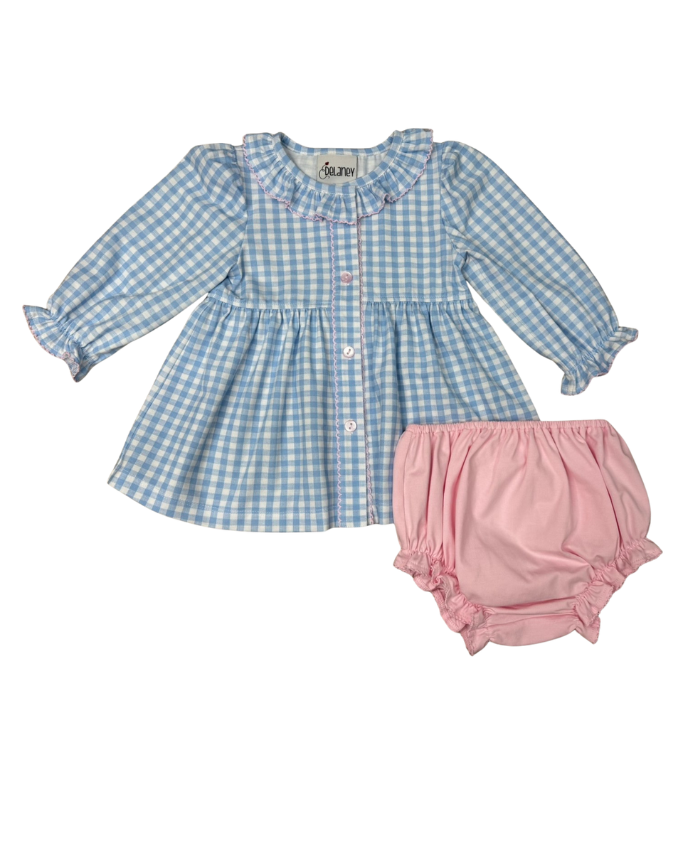 Blue & White Check Knit Bloomer Set