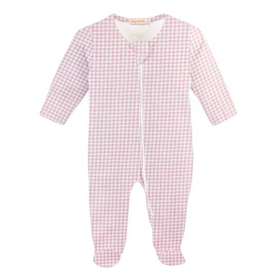 Pink Mini Checks Printed Zipped Footie
