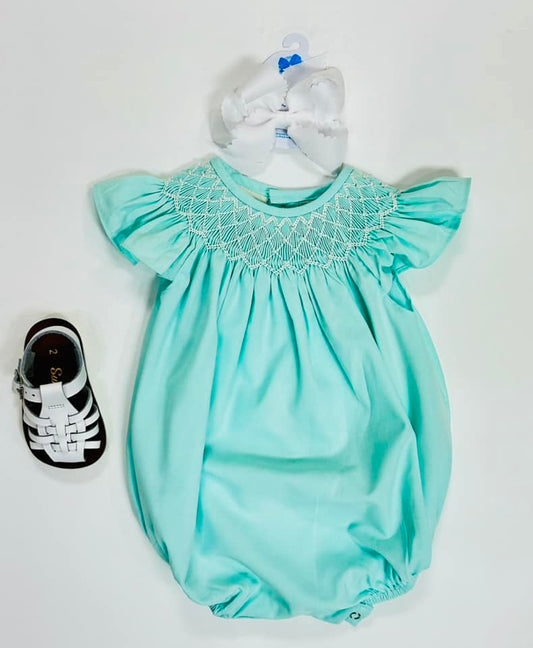 Catherine Pearl Mint Smocked Bubble