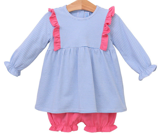 Olivia Bloomer Set- Cornflower Blue Stripe/Pink