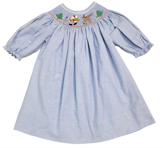 Santa's Coming Blue Smocked Dress