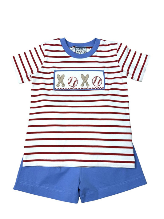 Baseball Smocked Shorts Set