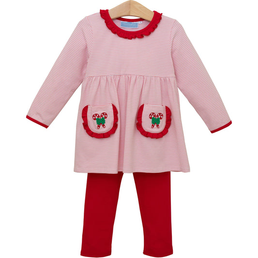 Candy Cane Embroidered Ruffle Set