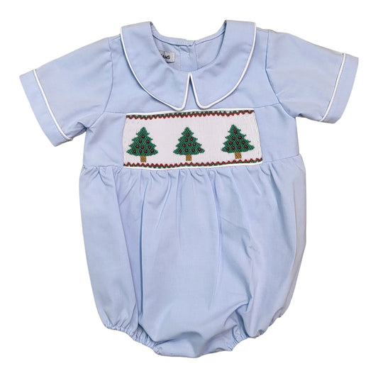 Christmas Tree Blue Smocked Bubble