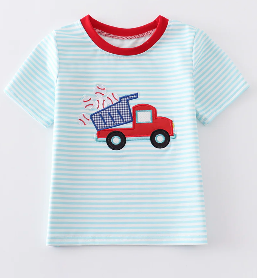 Blue Stripe Baseball Applique T-Shirt