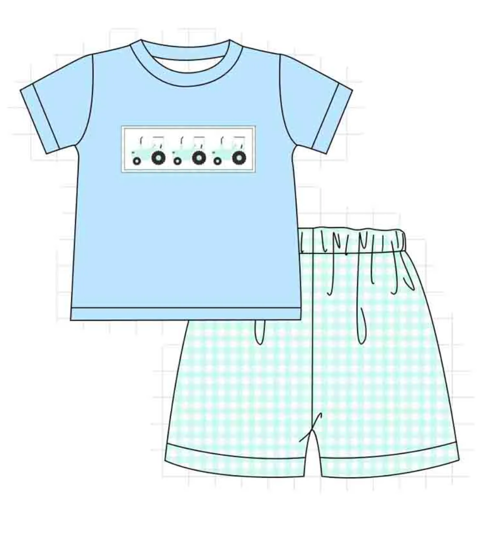 Big Blue Tractor Short Set