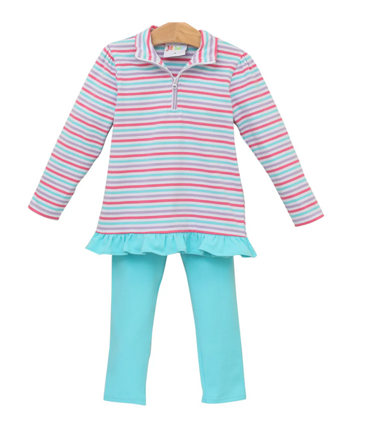 Candy Stripe 1/4 Zip Ruffle Pullover Set