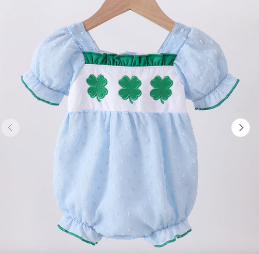 Blue Clover Embroidery Swiss Dot Bubble