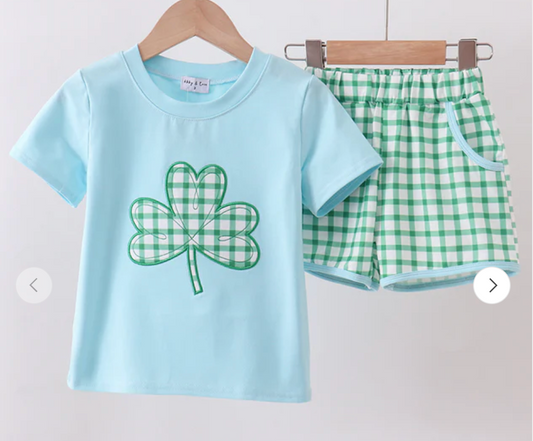 Blue Clover Applique Shorts Set