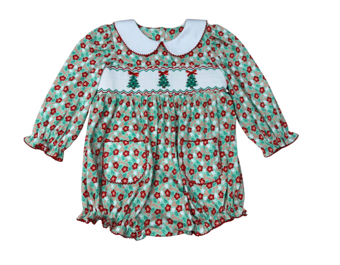 Christmas Tree Trio Smocked Bubble