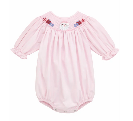Santa & Presents Smocked Girl Bubble