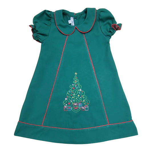 Christmas Tree Embroidered Green Dress
