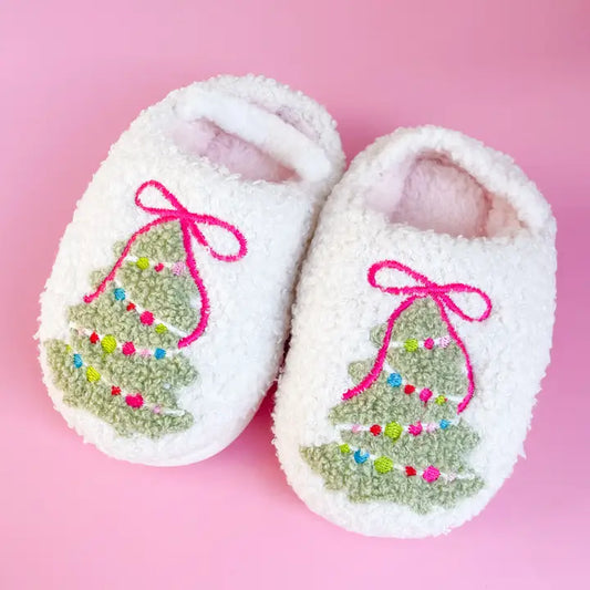 Pink Bow Christmas Slippers