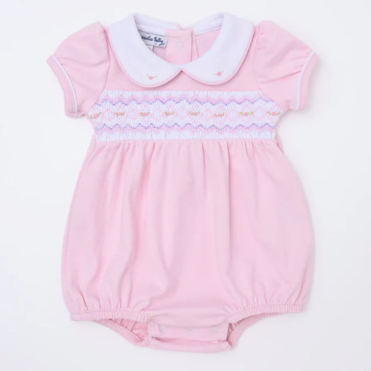 Hazel Pink Smocked Collared Bubble