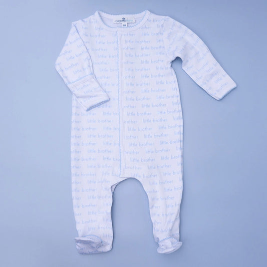 Little Brother Blue Printed Zipper Footie