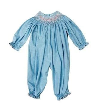 Blue Gingham Flower Bishop Romper